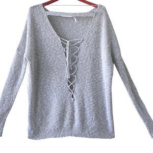 Free People Slub Rib Knit Lace-up Back Sweater